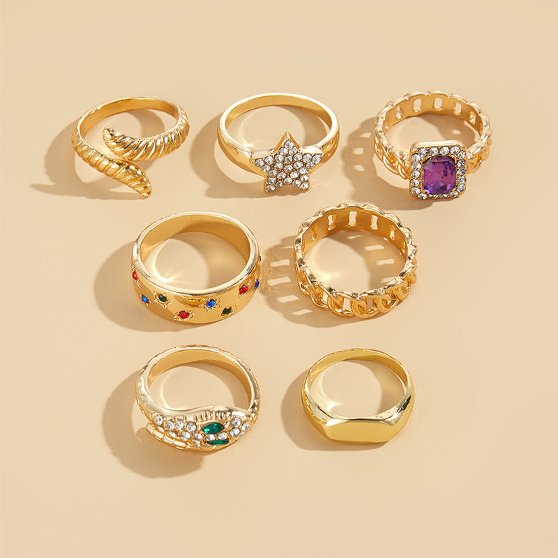 Wholesale alloy rings: cross-border, niche design, high-end jewelry for women - star layering, statement open ring set
