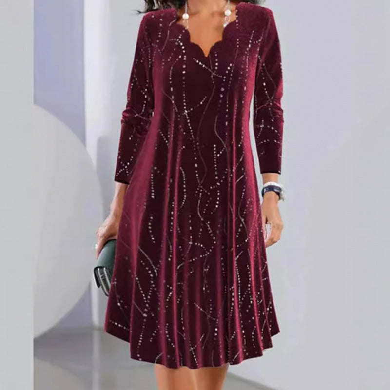 fall/winter new european and american fashion v-neck long sleeve sequin dress for women