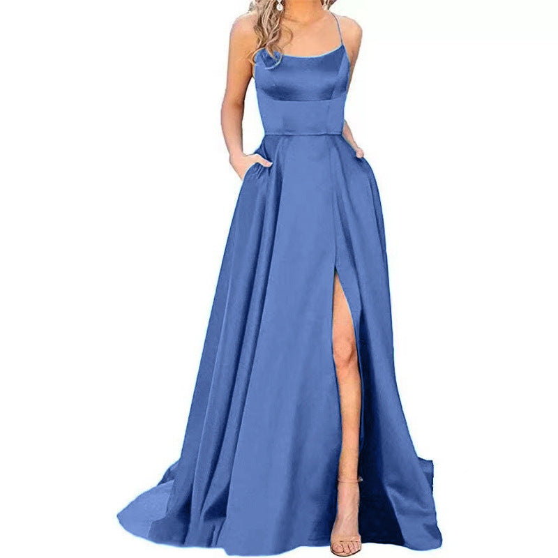solid color european and american bridesmaid dresses long slimming off-the-shoulder best friend  fashion bridesmaid evening gowns