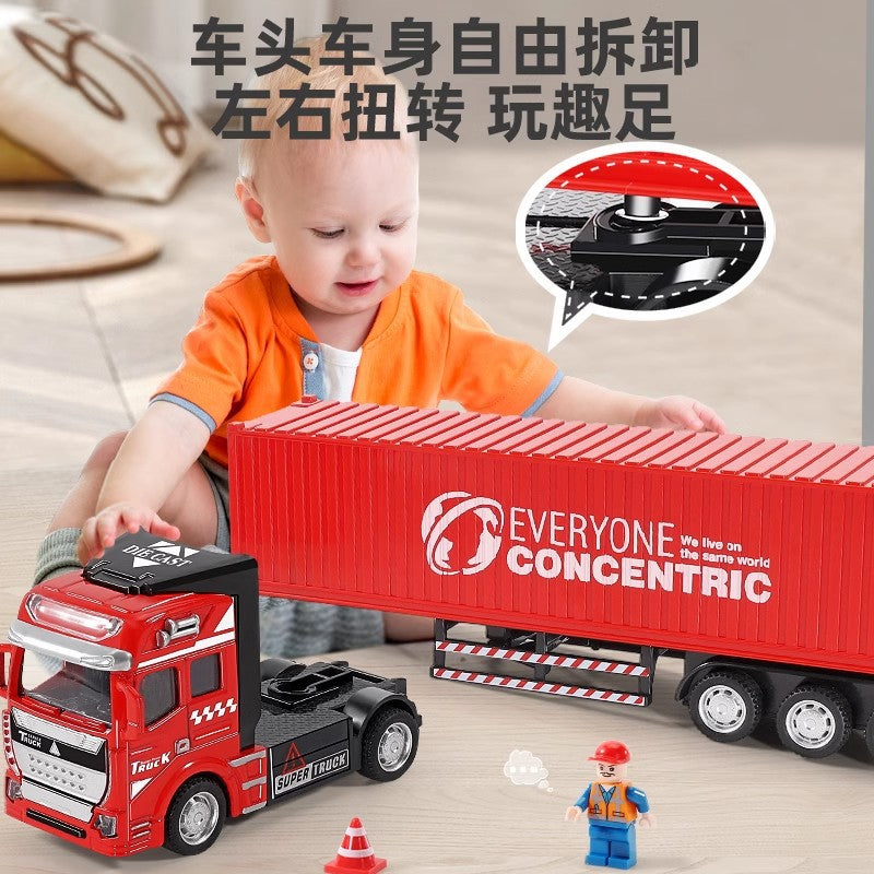 Die-cast alloy semi-truck toy - kids' playset with trailer, container transport, and realistic container model - perfect for young truck enthusiasts!