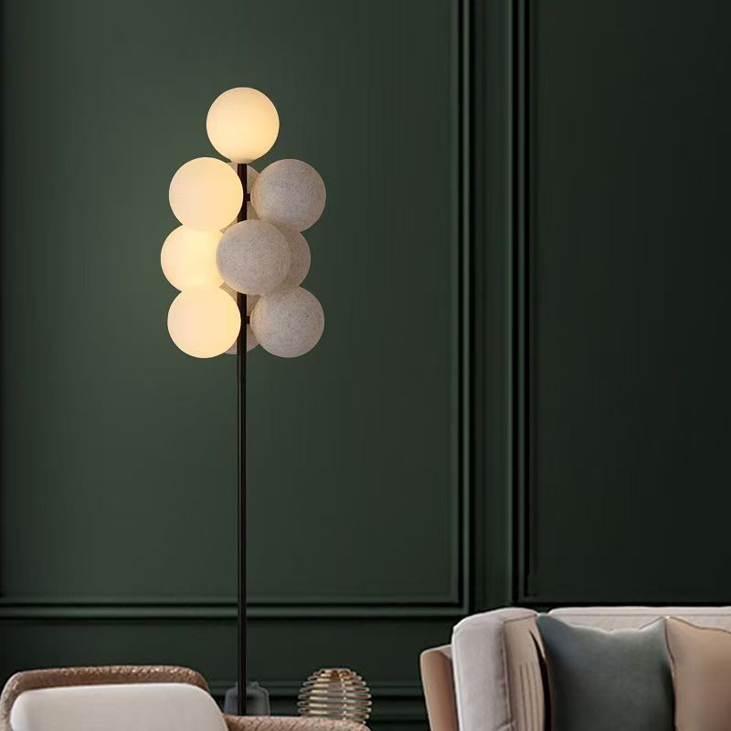 Nordic grape floor lamp - stylish and luxurious ambient lighting for living room, sofa side, bedroom bedside, with flocked globe shade