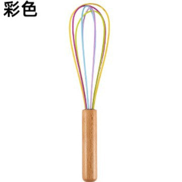 Factory in stock stainless steel handheld manual wooden handle egg whisk mixer 10inch silicone wire beech wood handle