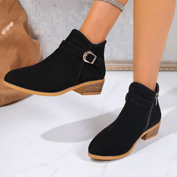 Foreign trade large size pointed square heel Chelsea boots 2025 autumn new metal buckle suede European and American outer wear women's boots