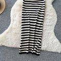 Lazy stripes suspender sleeveless dress women's summerknitting silmslimming lookelegant long skirt work clothing outfit