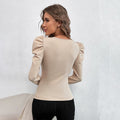 european and american women's fashion square neck slim fit bell sleeve knitted long sleeve t-shirt - in stock for workwear