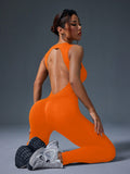 fitness clothing, nude buttoned butt lifting yoga jumpsuit, outdoor sports sexy tight one-piece yoga clothing for women