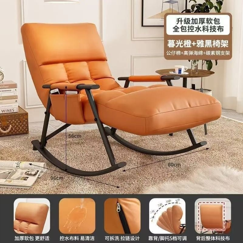 Balcony leisure rocking chair - adult size, sleepable, home use, sunbathing, sit & sleep 2-in-1 lazy lounger, single sofa chair