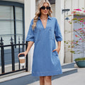 European and american cross-border women's spring/summer new arrivals:  independent store washed v-neck loose short-sleeve midi dress