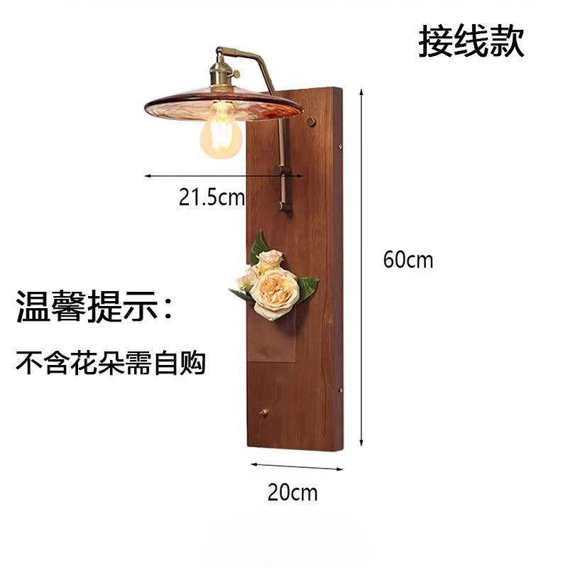 Wabi-sabi style wall lamp solid wood retro living room bedroom wall lamp bedside lamp entrance aisle cafe b&b wall lamp