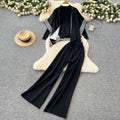 Relaxed and lazy style suit women's loose outer shawl scarf bottomlong sleevesknittingtopshigh waistsweater pants