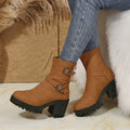 plus size boots for women fall and winternew arrivalfashionfashion round toe thick heel belt buckle women's boots