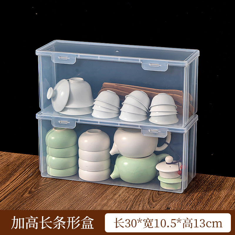 Plastic Kung Fu tea teacup tea set storage box with lid, dustproof and stackable multi-functional transparent desktop storage box