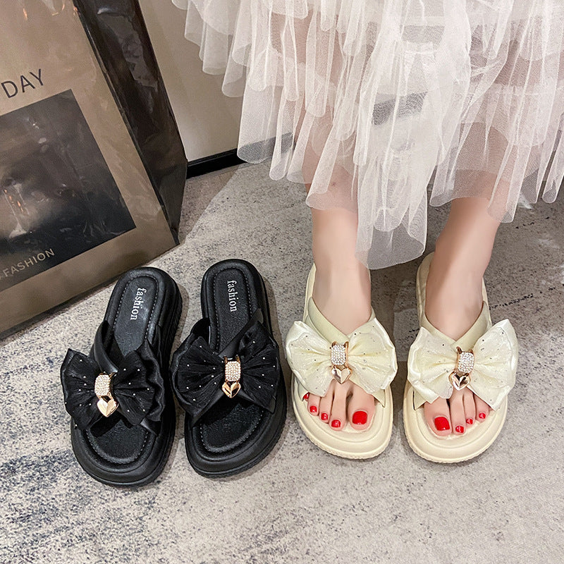 Platform sole high-top versatile sandals & slippers - women's summer new arrivals - chunky heel bow detail thong sandals