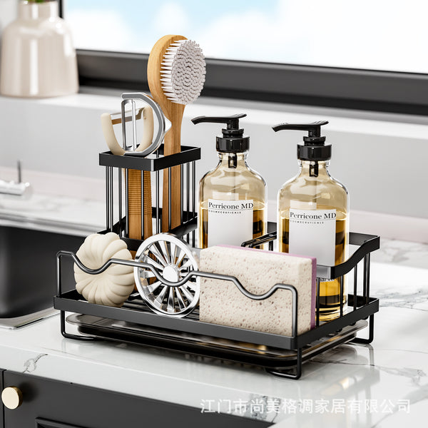 Kitchen faucet rack, sink, steel ball brush, rag basket, countertop, detergent, dishwashing, sponge storage rack