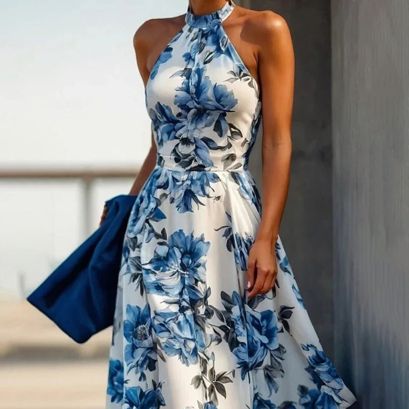 cross-border e-commerce women's fashion: european and american summer new arrivals - elegant and stylish printed maxi dress with a flowy skirt