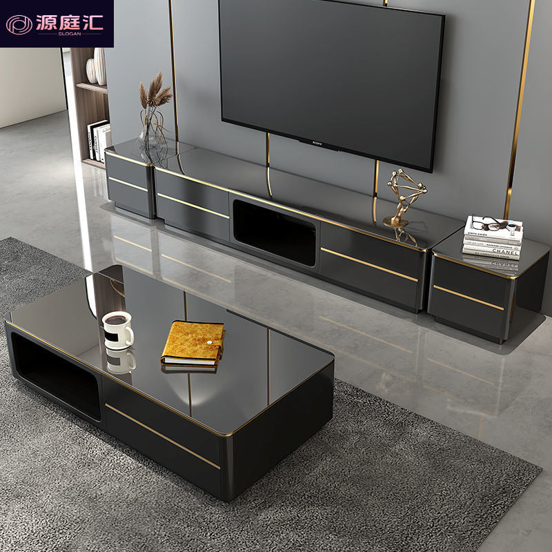 Accessible luxury slate tv cabinet coffee table combination classy luxury small apartment tempered glass new arrival tv cabinet floor cabinet
