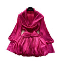 Atmosphere halter neck ribbon swing collar long sleeves waist tops women autumfashionfashion puffy flower bud skirt