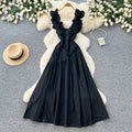 Frenchruffles square neck dress women's summernew arrivalk-stylehigh waistslimming look holiday styleelegant long skirt