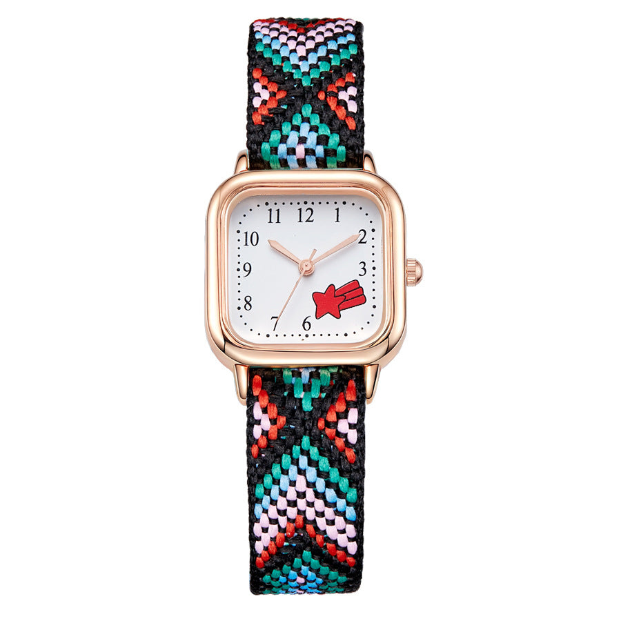 New braided cord square watch - versatile, mori girl style, fresh & cute, high-value, student-friendly, minimalist quartz watch - wholesale