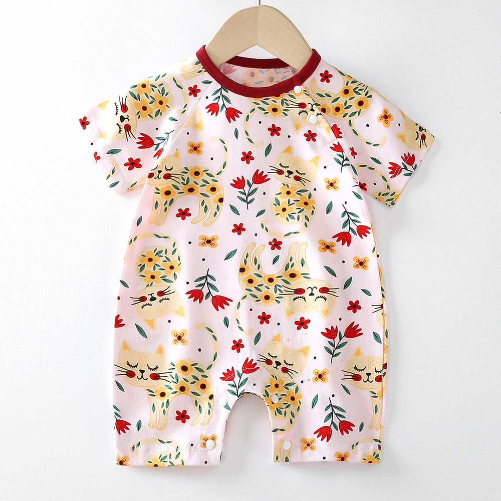 Baby clothes summer thin pure cotton air-conditioning clothes pajamas newborn baby short-sleeved onesie baby outing khaki crawling