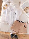 Kids clothing  cross-border new arrivalfashion spring & fallgirl white short-sleeved shirt + khaki shorts