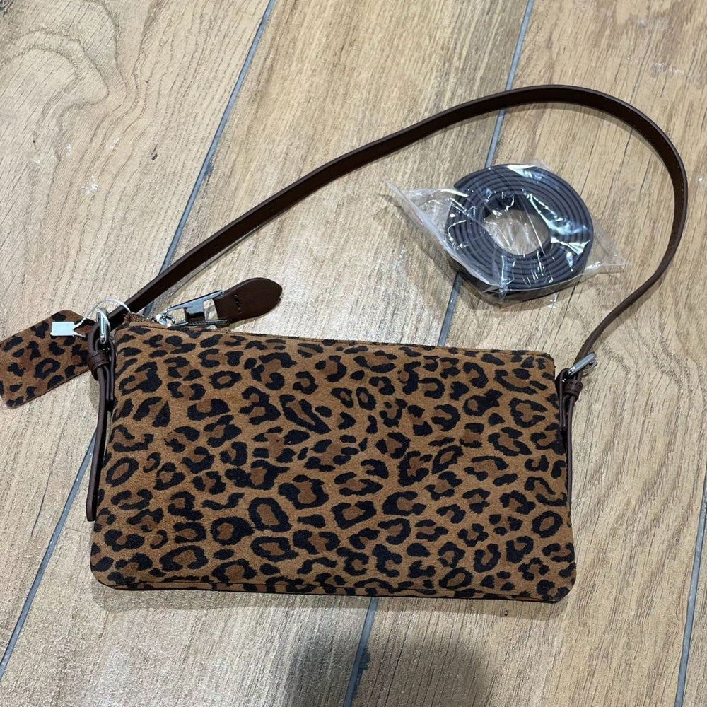 Genuine leather leopard print phone bag - cowhide suede fashion new women's bag - high-end, retro, versatile crossbody bag - trendy