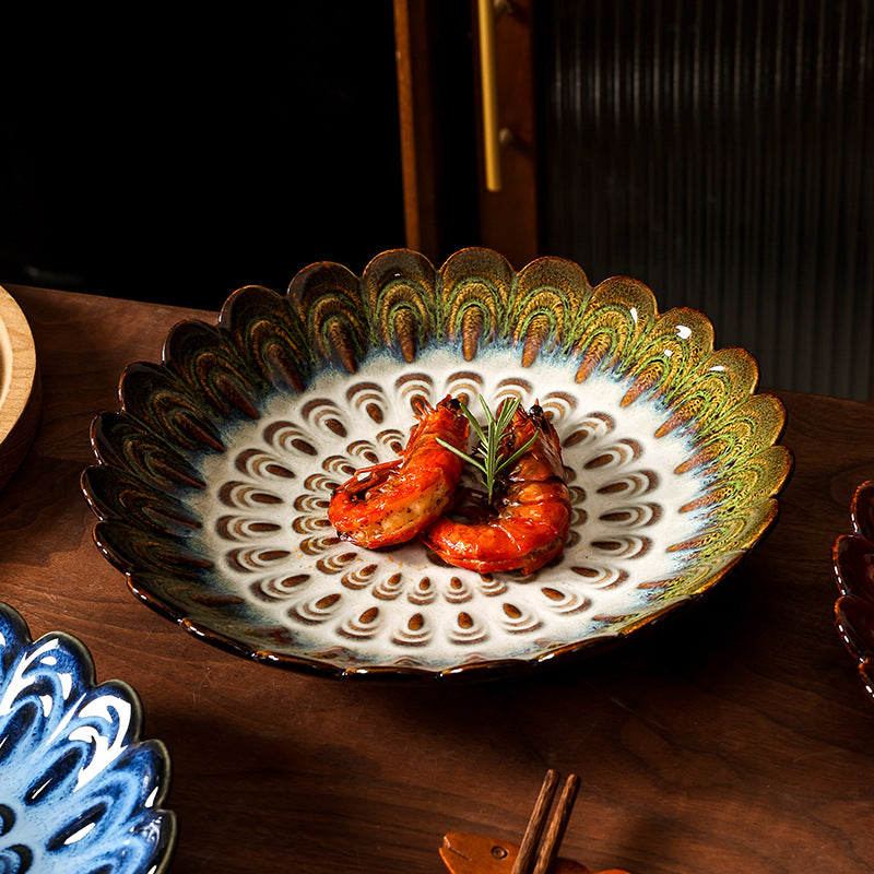 Retro creative kiln irregular ceramic plate stylish high-looking relief hotel restaurant dessert plate western food plate