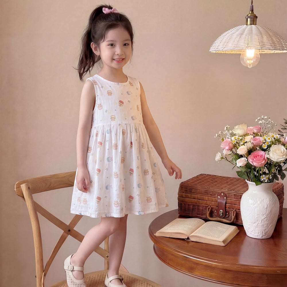 New girls' summer floral cotton silk dress - baby girl casual sweet style princess dress - stylish and trendy children's clothing