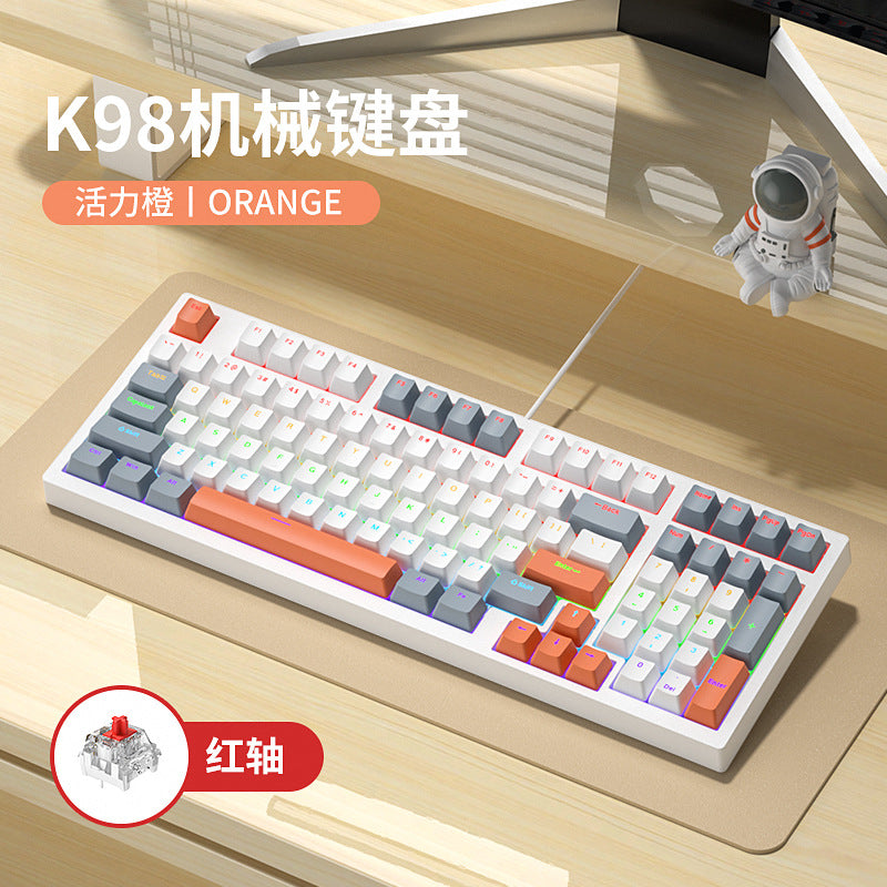 Longweishi k98 illuminated wired rgb mechanical keyboard - 98-key layout, customizable gaming e-sports keyboard (blue switch/red switch options)