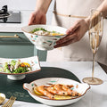 Nordic hand-painted leaf ceramic dinnerware set - includes plates, bowls, and dishes with handles for home use: dinner plates, vegetable plates, fish plates, noodle bowls, and snack dishes