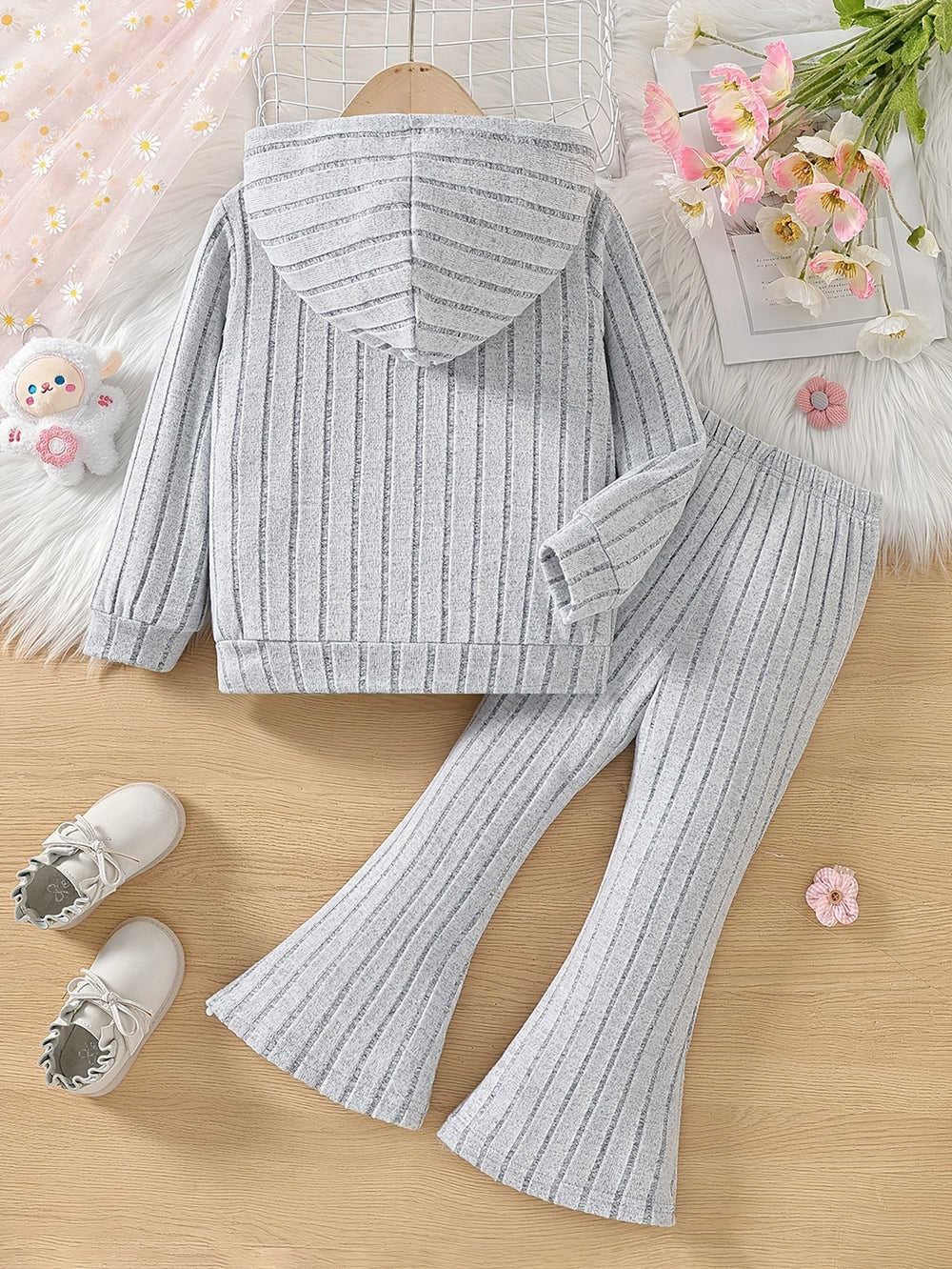 new autumn collection: cute embroidered hoodie & flare leg pants set - cross-border exclusive