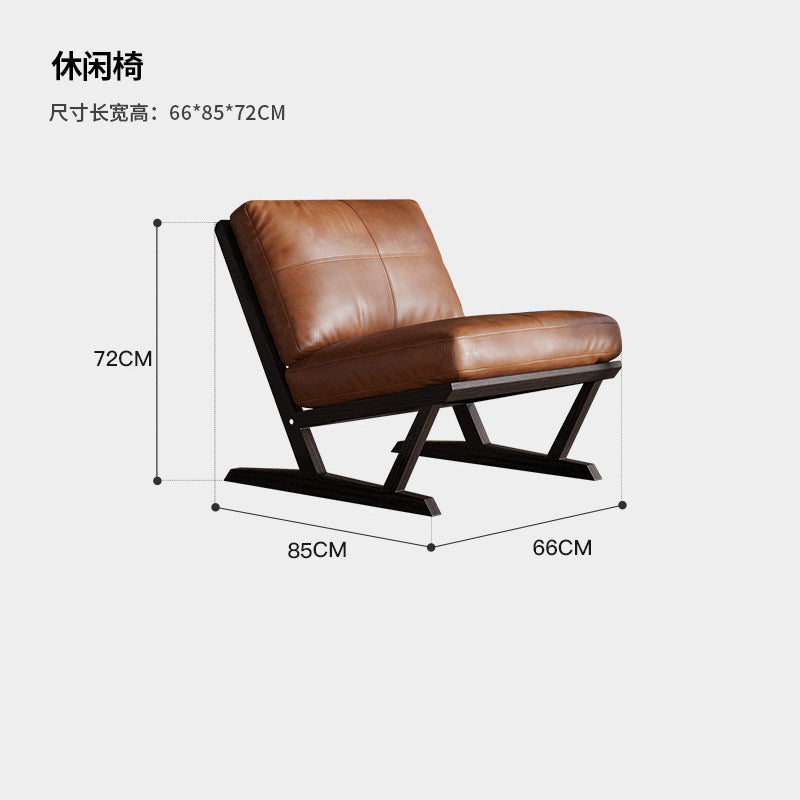 Solid wood single sofa chair living room ash wood table and chair frame oil wax leather casual chair b&b stacking stool solid wood