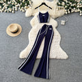 Spicy girl style red camisole two-piece set: double-stripe high-waisted flare pants - trendy summer outfit for women