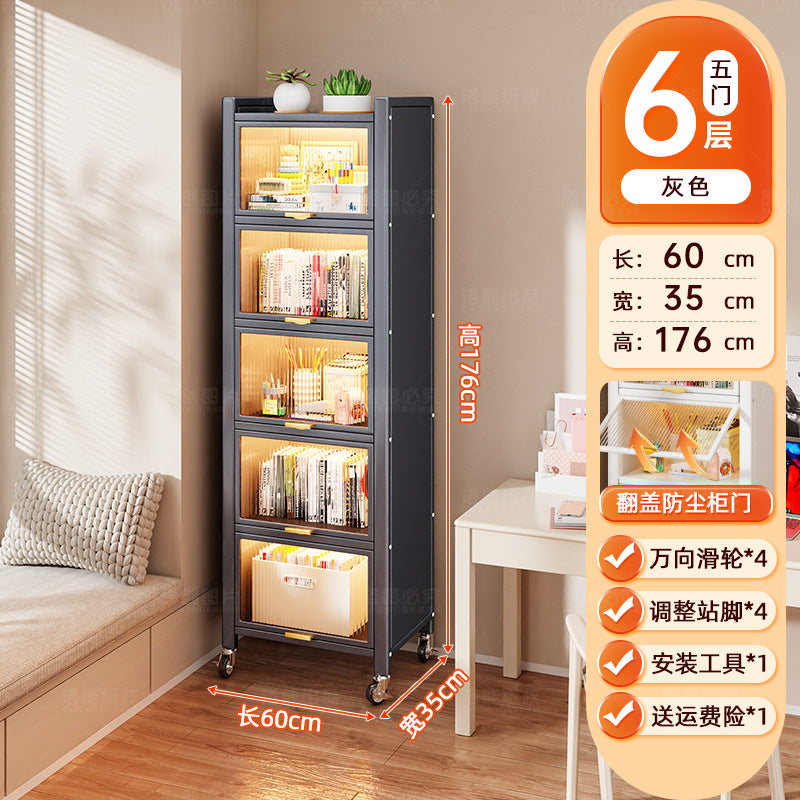 Steel dust-proof bookcase crevice bookshelf living room vertical cabinet with door locker bedroom narrow cabinet floor storage cabinet