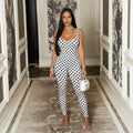European and american style foreign trade black and white polka dot women's slim-fit printed sporty jumpsuit - figure-flattering wrap-bust trendy bodysuit