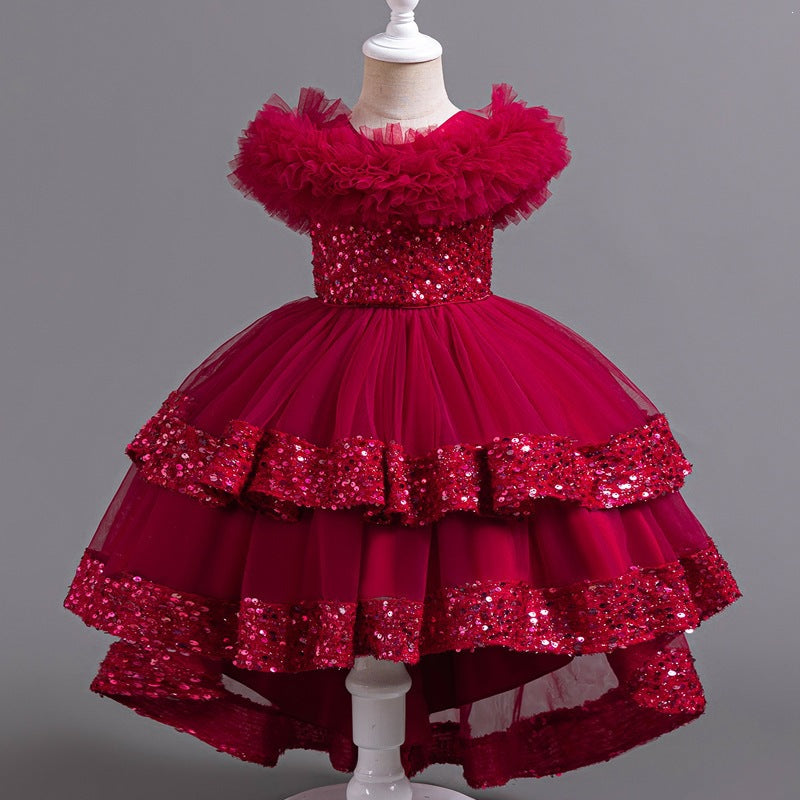 Performance costumes, wedding dresses, large tails, puffy mesh skirts, dresses, children's clothing, popular kids princess dresses for girls