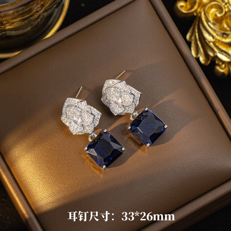 popular cubic zirconium flower titanium steel necklace women's earrings niche design high-end sense of light luxury inlaid zirconium suit jewelry