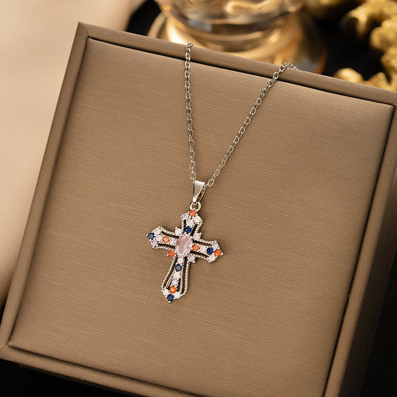 Titanium steel necklace women's cross-border hot cross pendant classy light luxury fashion simple clavicle chain jewelry wholesale