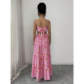 Women's summer new fashion elegant plaid bow tie cinched waist tiered maxi slip dress