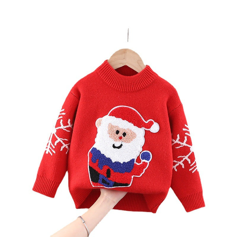Christmas kids' sweater - fleece lined, extra thick, chinese new year style. versatile knitted base layer for boys and girls