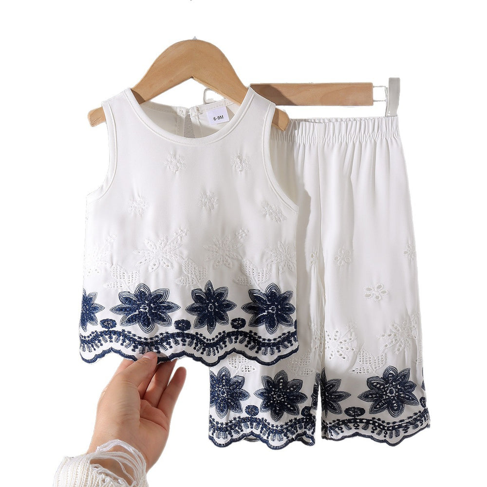 Baby clothing kids set children outfit white vest + pants two-piece set