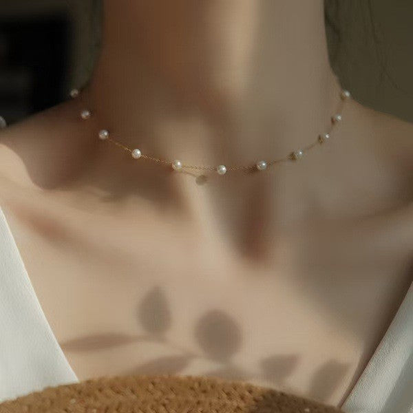 Colorfast pearl gypsophila necklace collarbone chain women's fashionelegant super fairy necklace trendy