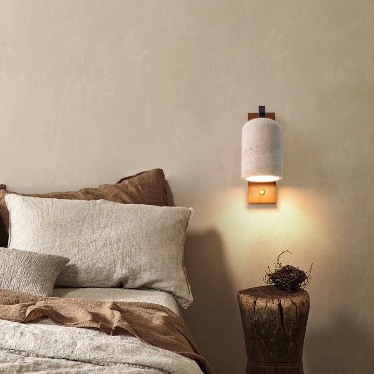 Yellow travertine Japanese cream wabi wind bedroom bedside wall lamp entrance aisle living room designer retro homestay