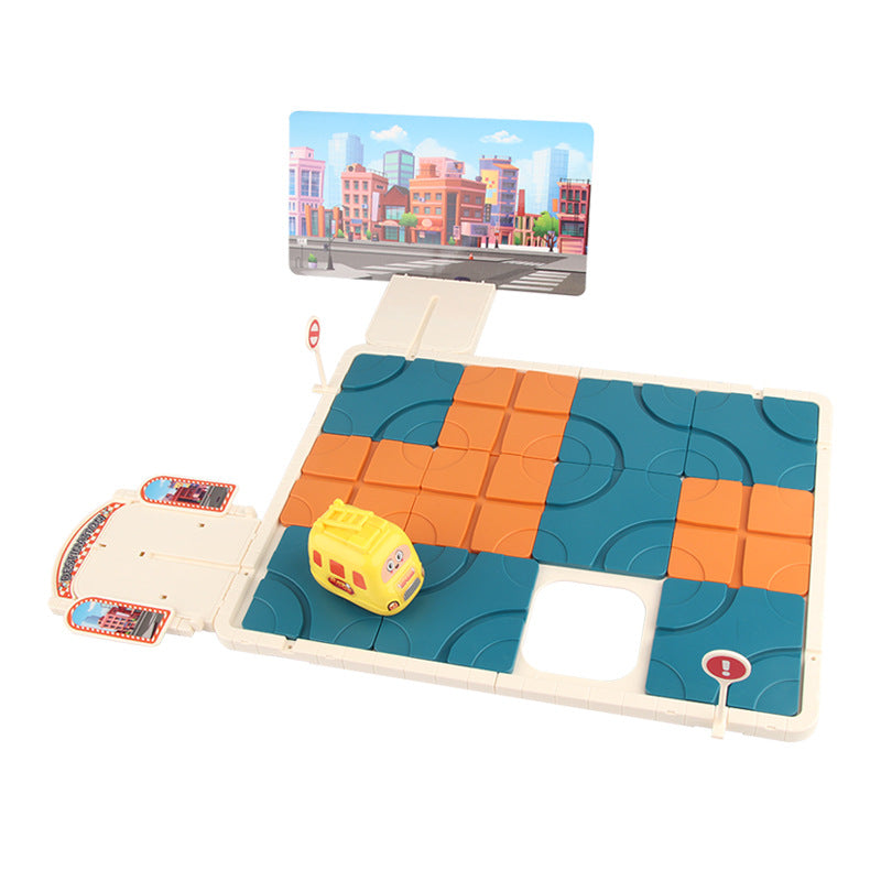 Educational car maze electric huarong road sliding digital movable puzzle rail car moving car out of the warehouse kids toys