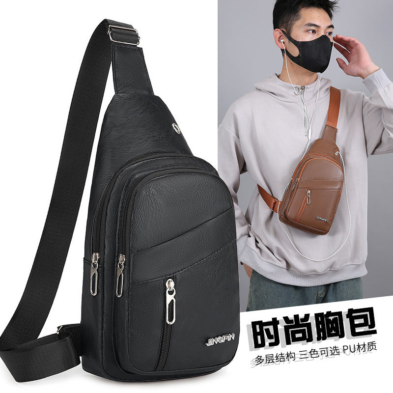 Cross-border men's breast bag pu leather fashion commuting shoulder bag large capacity casual versatile travel messenger bag tide