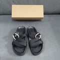Spain 2024 summer new one-strap open-back women's shoes black rhinestone embellished flat round-toe european and american sandals