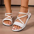 Ready-to-ship european and american plus size open-toe flat sandals - women's fashion woven strap lightweight beach sandals