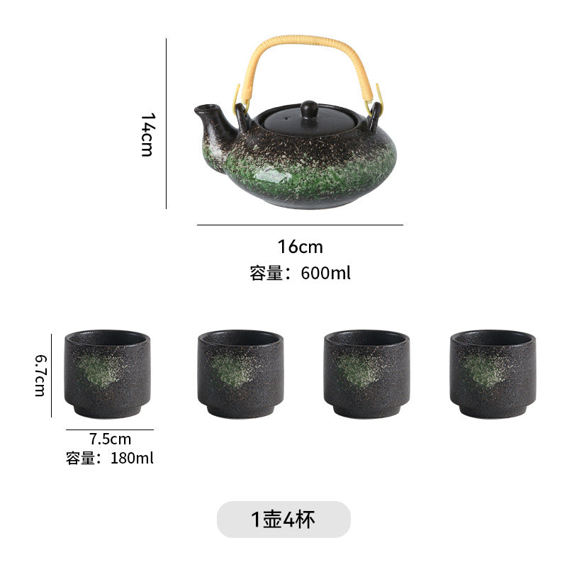 Japanese retro ceramic home tea maker tea cup single pot creative bamboo handle satchel tea set cold water kettle suit