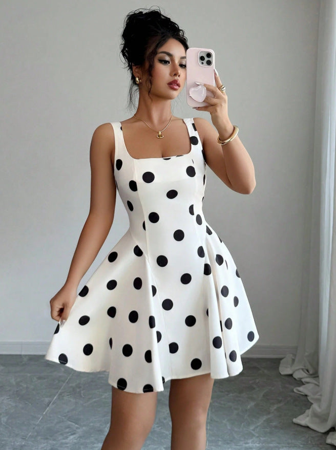 cross-border fashion summer sexy hot girl polka dot waist slimming lookdress
