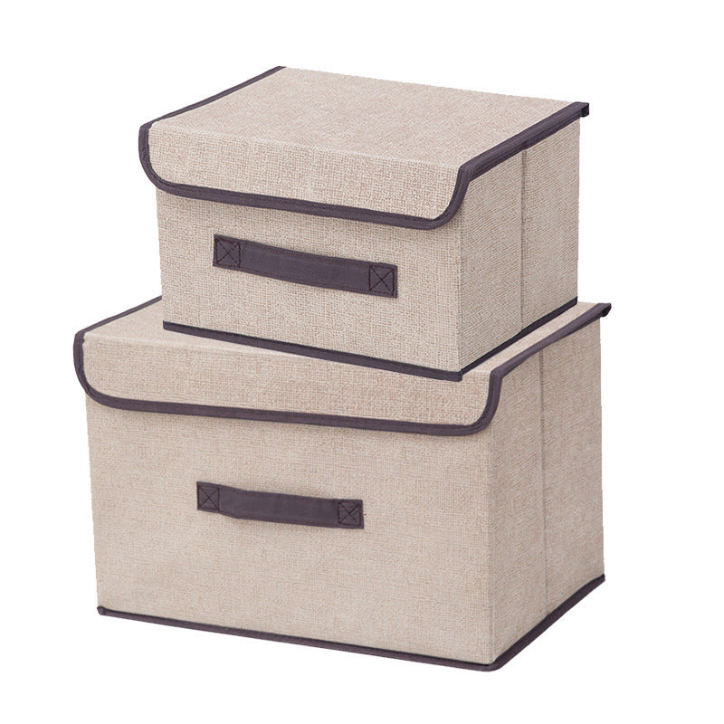 Imitation linen fabric storage box foldable clothing sundries portable dustproof storage box with lid folding storage box wholesale